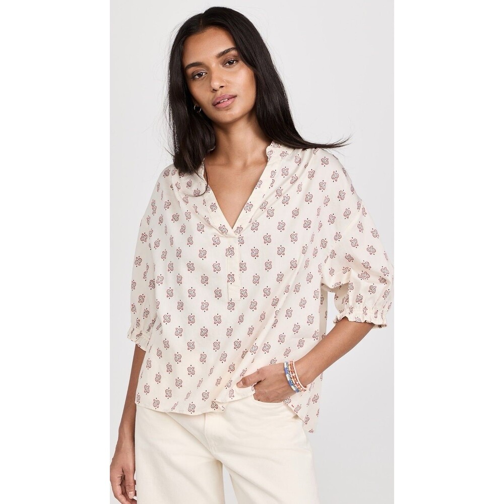 XiRENA Cream Blouse with Pink Motif